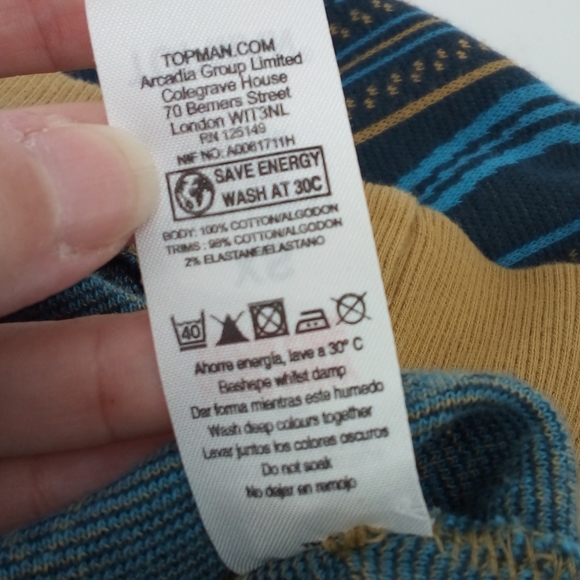 Topman 100% Cotton Argyle Blue Brown Pocket Sweater XS Extra Button Men's - Picture 9 of 10